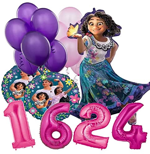Bouquet di Palloncini Encanto con un numero Foil a scelta, set n 4 composizione di palloncini fai da te per feste a tema Madrigal
