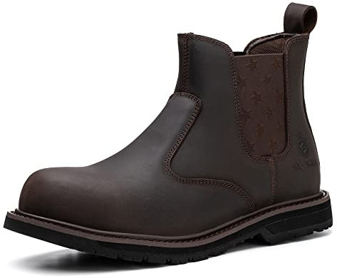 SL-Saint Weicher Zeh Herren Arbeitsstiefel mit Keilabsatz,bequem,Wärmer Chukka-Knöchel,modisch, 6-Zoll-Vollnarbenleder, Motorrad-Kampf, Wanderschuhe, braun Vatertagsgeschenke