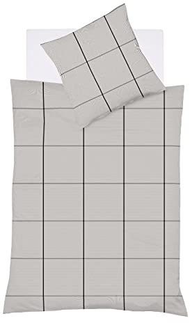Fleuresse Lech Edelflanell Bettwäsche 200x220 Karo steingrau Silber 604311-11