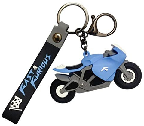 Porte-clés en caoutchouc pour moto - Style de course automobile - Cadeau pour homme et femme, bleu, M