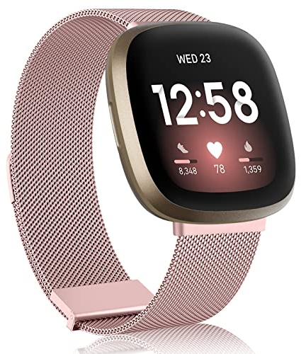 AK Armband Kompatibel mit Fitbit Versa 3/Versa 4 Armband/Sense/Sense 2 Armbänder, Edelstahl Metall Ersatzarmband mit Verbesserter Magnet für Fitbit Versa 3/Versa 4/Sense/Sense 2 Damen Herren