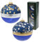 Juego de 3 Bolas de Cristal en Azul Cobalto, sopladas a Mano y Decoradas a Mano con Estrellas, con Coronas Doradas, diámetro Aprox. 8 cm