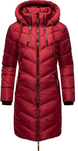 MARIKOO Damen Wintermantel Warmer Steppmantel lang mit Verstellbarer Kapuze Armasa Blood Red Gr. S