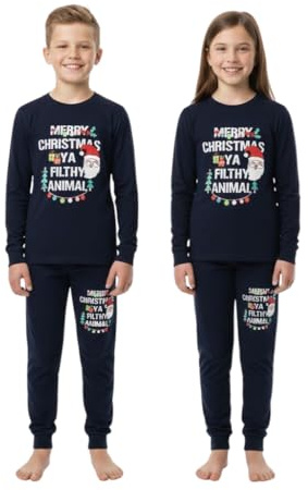 A2Z 4 Kids Girls Boys Ya Filthy Animal Santa Christmas Pyjama Two Piece Set | Festive Two Piece Lounge Suit Top Bottom Unisex Children Ages 2 to 13 Years