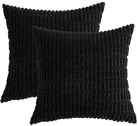 EMEMA Kordsamt Kissenbezüge Dekorative Sofakissen Moderne Kissenhüllen 40x40 cm Dekokissen Weicher Zierkissenbezug für Wohnzimmer Sofa Schlafzimmer 2er Set Schwarz