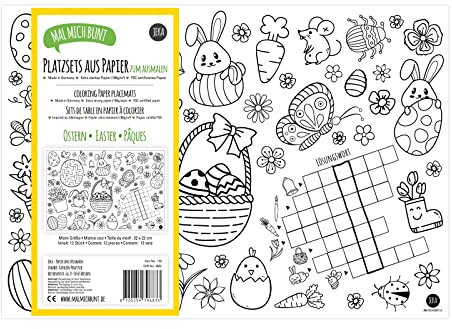 JEKA 12 Platzsets Ostern zum Ausmalen, Ostern Tischsets zum Ausmalen, Kinderbeschäftigung Ostern, Geschenkidee Ostern, Mal Mich Bunt