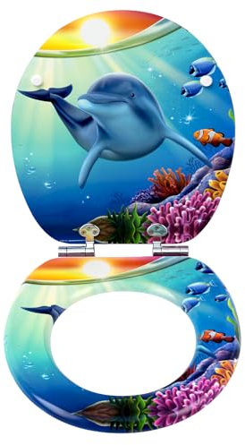 eSituro Copriwater Universale a Forma di “O”, Tavoletta WC Ammortizzata, Sedile WC a Sgancio Rapido, in Legno MDF con Motivi Colorati, Distanza tra Fori di Montaggio 105-205 mm