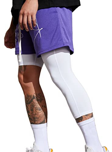Smatstyle Kompressionshose Herren 3/4 Laufhose Langlang Tight Herren Single Leg 3/4 Sport Leggings für Sport Training Atmungsaktiv Tight Functional (as3, Alpha, s, Regular, Regular, Weiß-leftL)