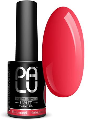 PALU – UV Nagellack LED Hybridlack – Gel Nagellack UV HOLLYWOOD – Glatte Oberfläche – Hohe Pigmentierung – hält bis zu 3 Wochen – Professionelle Qualität Nageldesign – 11 g – R7 – Rot