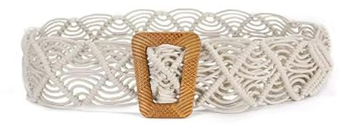 GIMIRO Gewebter Gürtel für Frauen Bohemian Taillenband [5 x 100cm] Wax Cord Hohler Taillengürtel mit Leiter Schnalle Ethnische Stil Mode Accessoires Kleid Dekoration (Beige)