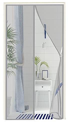 Fliegengitter Tür Magnetisch, 110x235cm Magnet Fliegen Gitter, aus Polyester, mit Montagezubehör, windabweisend, selbstschließend, für Türen, Balkontüren (Grau)