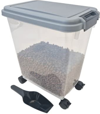 HH Home Hut 20L Clear Pet Food Container on Wheels Dog Cat Animal Storage Bin 10KG Dry Feed Including Air Tight Seal and Food Scoop