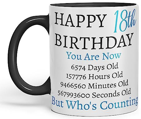 Vixar But Who's Counting Happy 18th Birthday Ceramic Coloured Mug Cup Gift Days Hours Minutes (Blue) (Black)