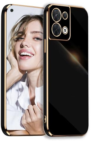 POUHYE Handyhülle für Oppo Reno 8 5G / Reno 8 5G Hülle Original, Mädchen Galvanisierte Kameraschutz Weich TPU Silikon Schutzhülle Ultra Dünn Case Stoßfeste Hülle für Oppo Reno 8 5G / Reno 8 5G Schwarz