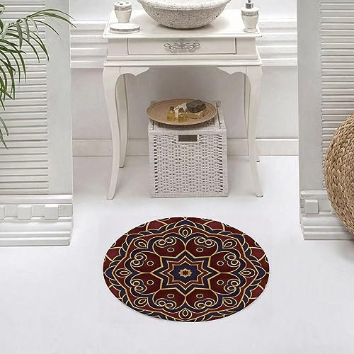 Runder Waschbare rutschfeste Badezimmer Teppich Burgund orientalische Mandala Blumenmotive pers Rund Klein Badematte 60 cm,Teppiche für Eingangsbereich Innen Dusche Zimmer Kinderzimmer Schlafzimmer