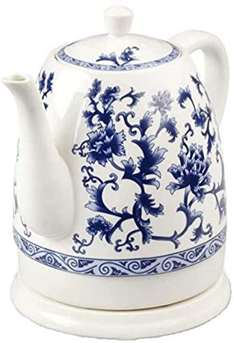 Bouilloire électrique en céramique sans fil en porcelaine bleue et blanche, théière de 1,5 l, fait bouillir l'eau rapidement pour le thé, le café, la soupe, les flocons d'avoine, la tasse à