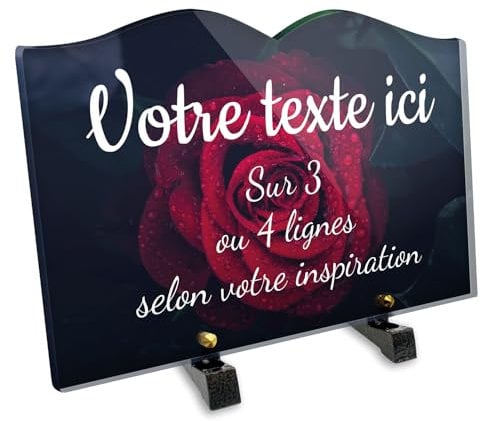 Placa funeraria Libro personalizable en plexi con diseño rosa, diferentes tamaños, grosor 6 mm, personalizado en varias líneas 30 x 20 cm