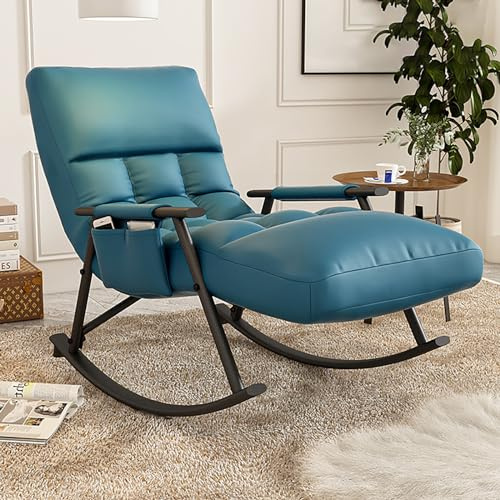 Schaukelstuhl wohnzimmer liegestuhl klappbar,Modern Schaukelstuhl mit Armlehnen,Relaxsessel Lounge,mit Seitentaschen Schaukelstuhl,verstellbare Rückenlehnenhöhe für Zuhause, Büro ( Color : Blauw , Siz