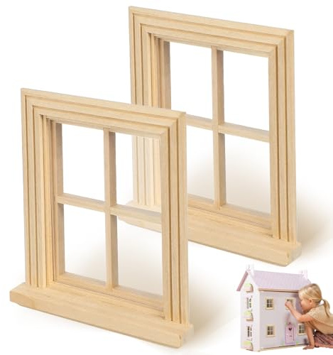 jojofuny 2 Stück Hölzerne Puppenhaus Fenster Miniatur-Bastelfenster Aus Holz Mini-Fensterrahmenmodell Gewölbtes Puppenhaus Mit Fenster Mini-DIY-Fensterläden Bastelzubehör Für Die Dekoration