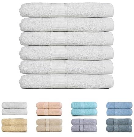 GFD Textiles - Juego de 6 Toallas Blancas de Tocador Manos 30x50 cm. Toallas 100% Algodon. Toallas Baño Ducha. Towels Extra Suaves, Muy Absorbente y Secado Rápido (6 Tocador (30x50cm), Blanco)