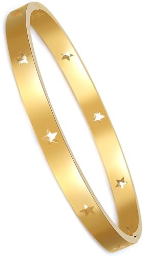 Tidefire Edelstahlarmband 18K Vergoldet Herz und Stern Armband Mit Zirkonia - Titan Stahlarmband (ZJ7131 Stern Gold)