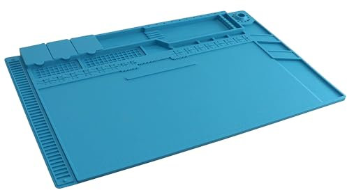 DAYTOOLS Silikon-Lötmatte S-160C, 45x30 cm, Blau | Hitzebeständig bis 500 °C | 88 SMD Bauteilefächer, 16 IC-Chip-Fächer, 3 Magnetische Bereiche | Effiziente Lötunterlage mit vielen Ablagen |