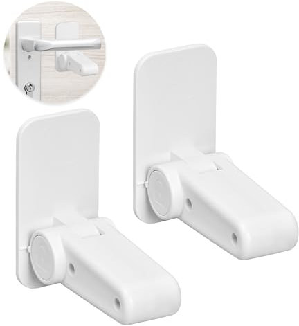 2 Pack Child Proof Door Lever Lock White Childproofing Door Knob Lock Door Handle Locks for Toddlers Self-Adhesive Door Lever Lock for Childproof & Petproof