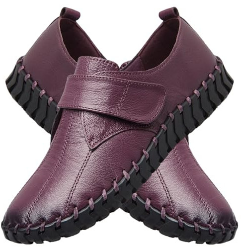 Chaussure Pied Large Femme X-Large Ajustable Chaussures Bottes Diabétiques Oedème Bouffi Pied Pantoufles Velcr Chaussures en Cuir Confort,Violet,40/250mm