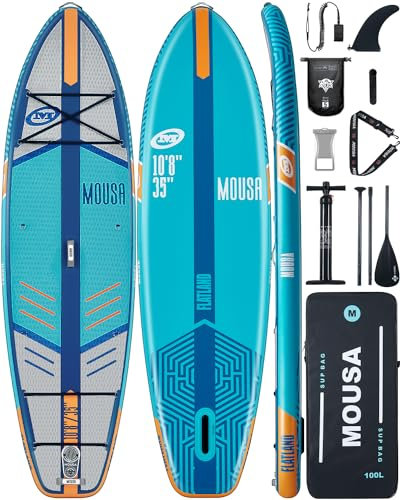 MOUSA 10'8*35 Extra Wide Aufblasbares Stand Up Paddle Board, Stabiles Paddleboard SUP für 2 Personen/Familie, Anti-Rutsch-Voll-EVA-Deck, Schultergurt, 3 Griffe, 100L Rucksack, Allround-Sup Board, Big