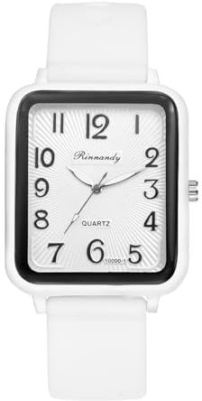 Silverora Uhren Jungen Silikon Rechteckige: Leicht Ablesbare Analoge Quarzuhr Quadratisch Silikonarmband Uhr mit Arabische Ziffernskala Geschenke für Jugendliche Mädechen Weiß