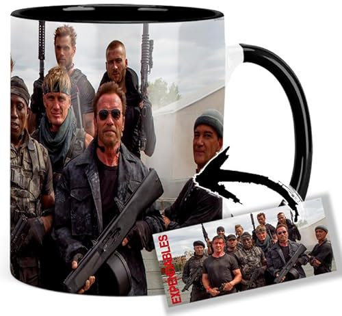 The Expendables Sylvester Stallone Jason Statham Arnold Schwarzenegger Wesley Snipes Tasse Innen & Henkel Schwarz Keramikbecher Mug