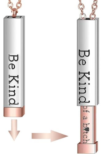 Be Kind Of A B Necklaces For Women,Personalized Stainless Steel Hidden Message Necklace,To Best Friends Sorority Sisters Inspirational Square Tubes Pendant Band Friendship Gift Jewelry (Rose Gold)