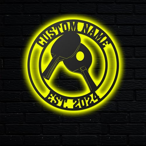 Personalisierte Ping Pong Wandkunst Aus Metall Mit LED Licht, Tischtennis Schild, Männerhöhlenschild, Ping Pong Neon Sing Geschenk, Ping Pong Paddel Namensschild