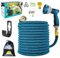 Bergmann® Premium Gartenschlauch Flexible - Flexibler Schlauch mit 10 Funktion Spritze Flexschlauch mit Wandhalterung 3/4 1/2 Zoll Anschluss 3-Fach Latexkern (Blau-22m)