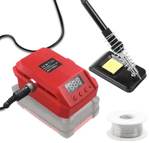 TPDL Saldatore a batteria per Einhell 18 V, batteria agli ioni di litio da 60 W, LCD, temperatura regolabile 180 – 480 °C, saldatore cordless con filo di saldatura da 50 g, supporto per saldatore per