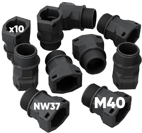 Kalitec 3805017 - Raccordo per tubo flessibile dritto, M40, nero, connettore per tubo corrugato NW37, raccordo I raccordo per tubo