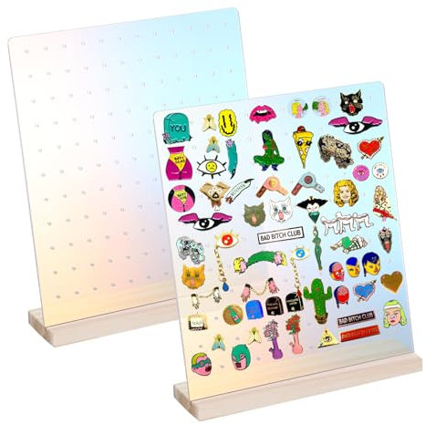 TOLIDA 2pcs 132 Holes Acrylic Enamel Pins Storage Holders - Iridescent Earrings Display Stand with Wood Base, Acylic Display Pegboards for Jewelry, Brooches, Award Badges, Earrings Studs