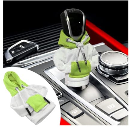 CGEAMDY 2 Stück Auto Schaltknauf Abdeckung, Auto Hoodie Schaltknauf, Hoodie Pulli für Gangschaltung, Schalthebel Schaltknauf Hoodie für Auto Dekoration(Weiß+Grün)