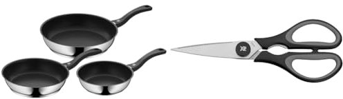 WMF Devil - Juego de 3 Sartenes Antiadherentes 20-24-28 cm, Sartén de Acero Inoxidable y Revestimien & Touch - Tijeras de Cocina, Acero Inoxidable, Negro, 21cm, Tijeras para el Hogar