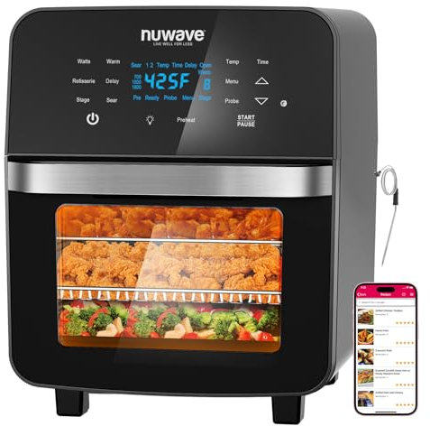 Nuwave Brio 10-in-1 Luftfritteuse, 15,5 Liter, 10-in-1, XL-Fritteuse, gleichmäßige und knusprige Fritteuse, Aufwärmen, Braten, Dehydrieren für schnelle Mahlzeiten, 50 °-400 Kontrolle
