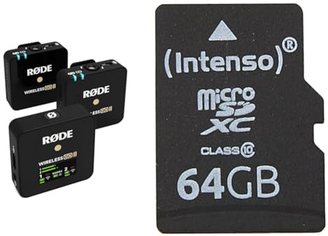 RØDE Wireless GO II Ultrakompaktes Kabelloses Zweikanal-Mikrofonsystem & Intenso microSDXC 64GB Class 10 Speicherkarte inkl. SD-Adapter, schwarz