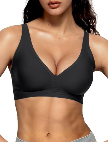 Vertvie Wireless Jelly Bras for Women Seamless Push Up | Deep V, T Shirt Bras, Non Wired, Soft Support, Full Coverage, Padded, Plunge, Wide Straps, Comfort Everyday Bralettes