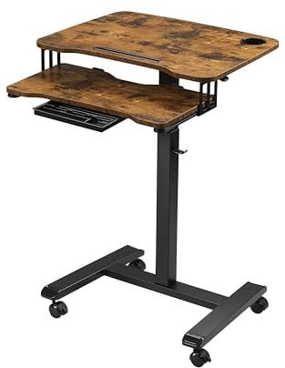ETHU Stehpult mit 4 Rollen,Höhenverstellbarer Computertisch mit Großer Arbeitsfläche von 68×50cm, Mobiler Schreibtisch mit Tastaturablage, Laptoptisch für Wohnzimmer & Schlafzimmer, Walnuss