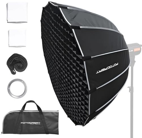 Softbox parabolico da 90 cm di profondità, con montaggio Bowens e montaggio rapido, pieghevole, con griglia a nido d'ape, 2 diffusori, borsa per il trasporto per studio fotografico, flash
