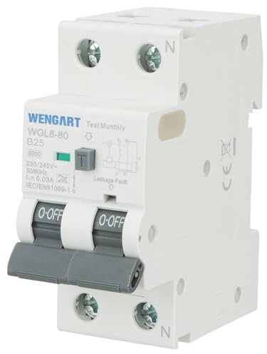 Wengat WGL8-80 Disjoncteur différentiel type A 6kA CA230V 25A, 1P+N 30mA Arrêt à un bouton Protection complète pour appareils électriques