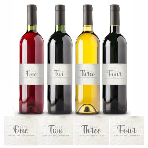 PH PandaHall 40 etiquetas de botella de vino de aniversario, aniversario de boda, etiqueta de botella de champán, 4 estilos, calcomanías personalizadas de aniversario para aniversario, cumpleaños, 3.3