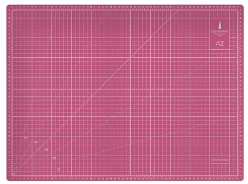 Cathedral Products A2 Double-Sided Self-Healing Cutting Mat | 3mm Thick | Metric and Imperial Grids | Pink