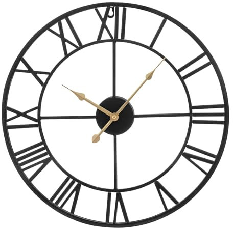 Youyijia Wanduhr Runde Metall Wanduhr Vintage-Stil Wanduhr mit römischen Ziffern Schwarze Wanduhr für Inneneinrichtung Wohnzimmer Küche (40cm)