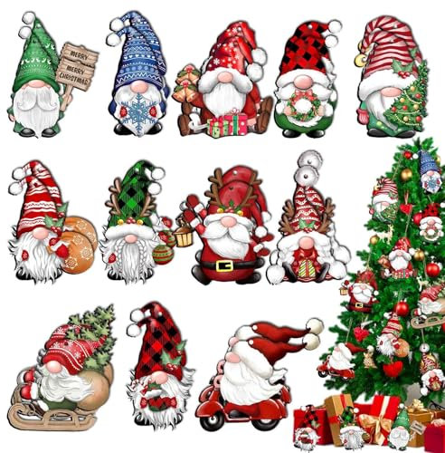 24 Pezzi Decorazioni Albero Di Natale Legno Ciondoli,Gnomi Decorazioni Natalizie Per Albero,Addobbi Natalizi Per Albero Con Corda,Dipinto Adorabile Decori Natalizi,Addobbi Albero Natale