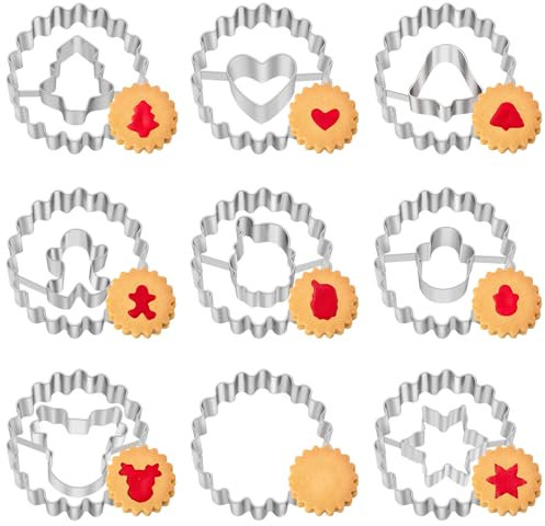 Moldes Galletas Navidad 9 Piezas, Kimfead Cortadores de Galletas Acero Inoxidable - Papá Noel, árbol de Navidad, Hombre de Jengibre, Copo de Nieve, Muñeco de Nieve, Reno, Corazón etc